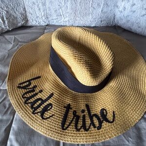 Bride Tribe Gold Straw Hat with Black Embroidery